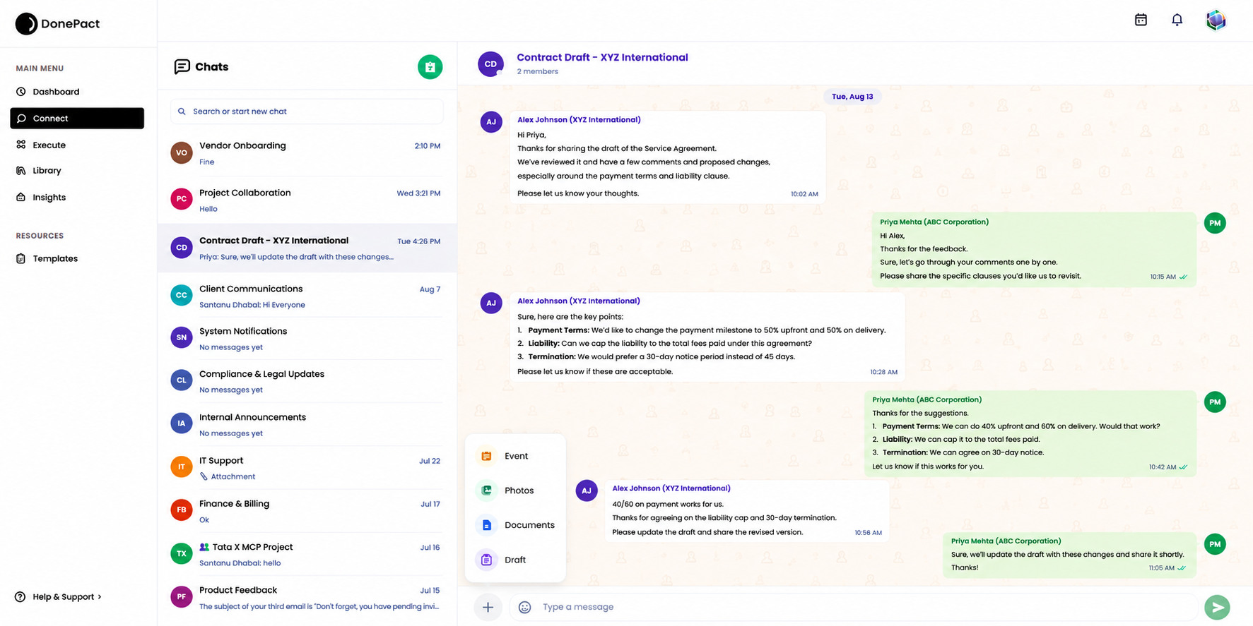 Turning a connected conversation into a draft agreement
