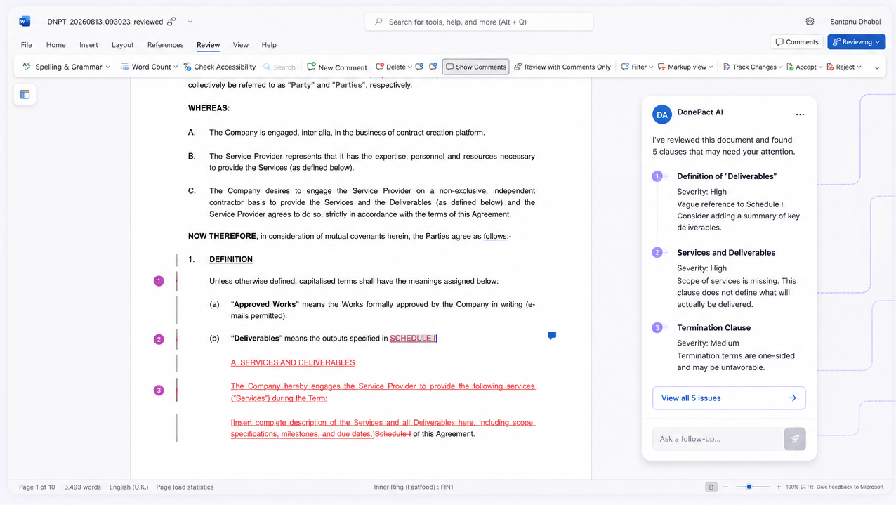 The DonePact agreement workspace